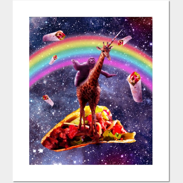 Space Sloth Riding Giraffe Unicorn - Taco & Burrito Wall Art by Random Galaxy